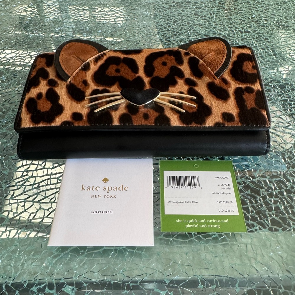 kate spade Black & Brown Leopard Accent Zip Wallet